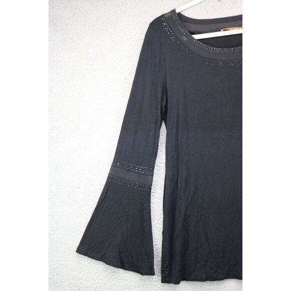 Belldini Black Long Bell Sleeves Studded Mesh Top-Large-Goth-Boho - Picture 3 of 11